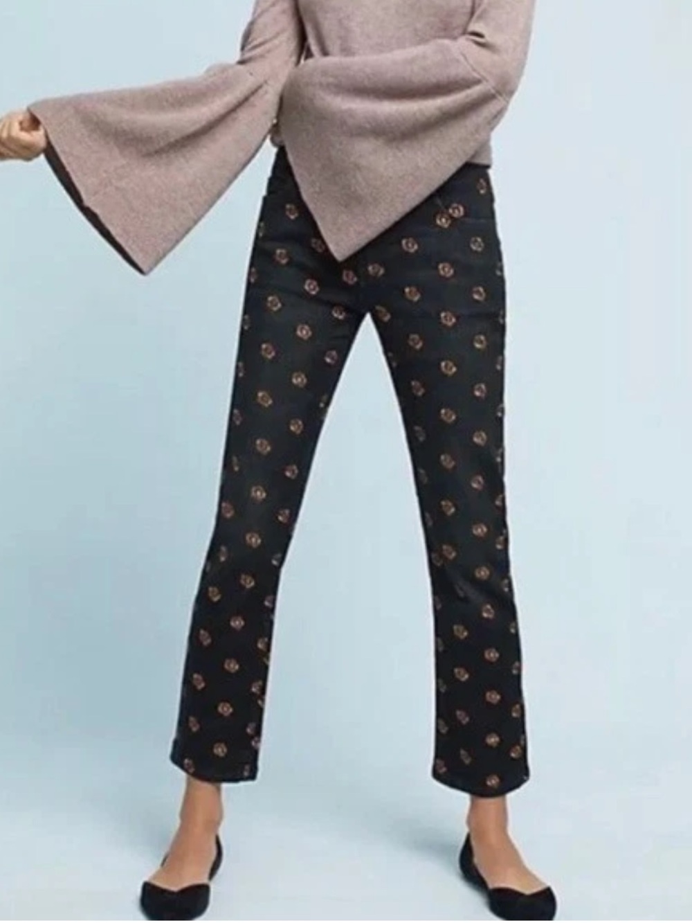 Anthropologie Pilcro Slim Straight Floral Embroidered Jeans size 30 (Q109)